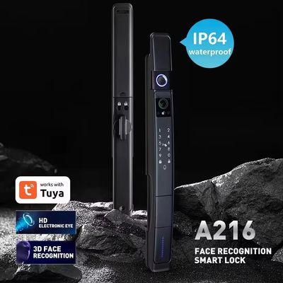 Waterproof IP 64 Wifi Black 3D Face Recognition Smart Door Lock Camera with TUYA App
