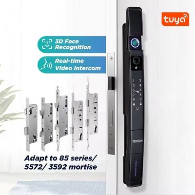 Waterproof IP 64 Wifi Black 3D Face Recognition Smart Door Lock Camera with TUYA App