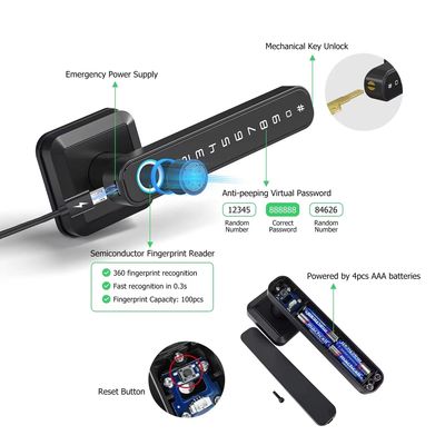 Memory Card Data Storage Smart Lock for Wood Door Waterproof IP66 Fingerprint Wifi
