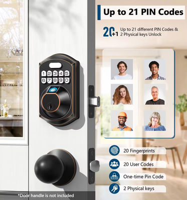 Keyless Entry Fingerprint Door Lock Tuya Smart Memory Card Data Storage Option Grey