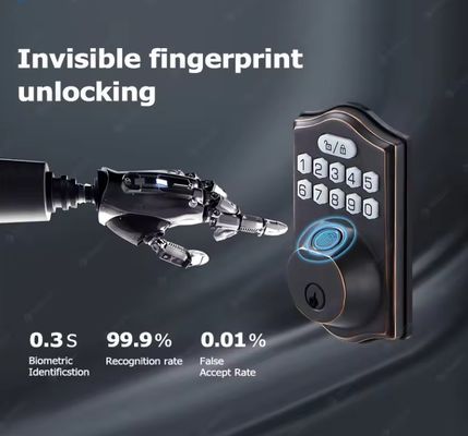 Keyless Entry Fingerprint Door Lock Tuya Smart Memory Card Data Storage Option Grey